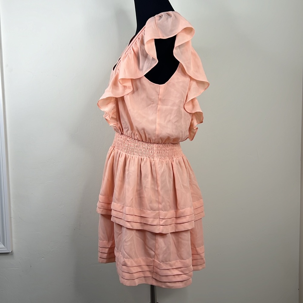 EMMIE ROSE Blush Pink Ruffle Tiered Mini Dress S - Picture 6 of 10